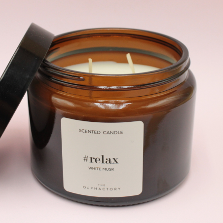 Bougie Double Mèches Relax - Verre Ambré - Parfum Musc Blanc
