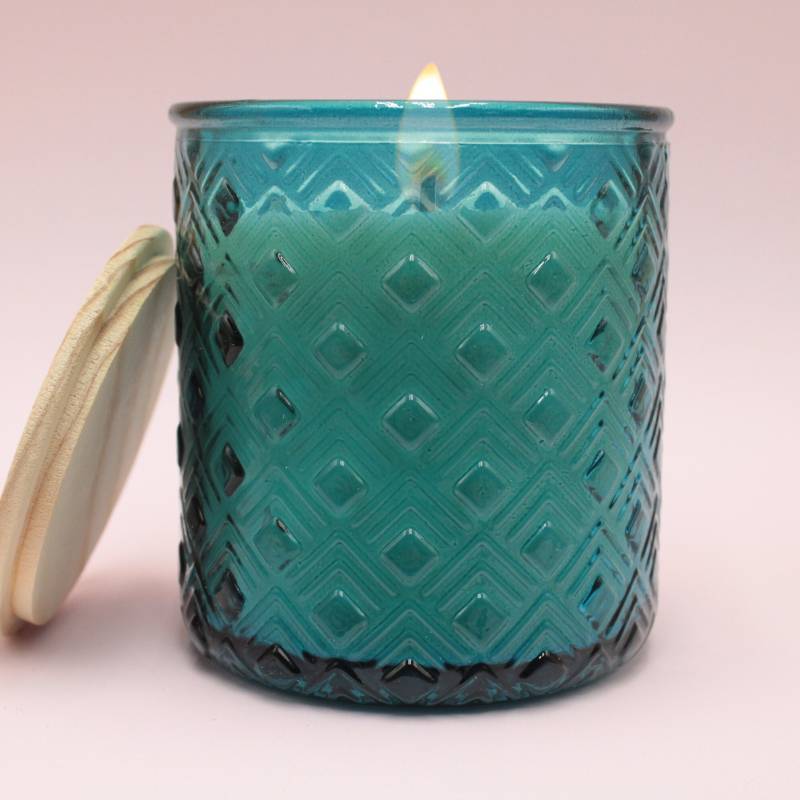 Bougie Classique Bleue - Motifs en Relief - Parfum Coton